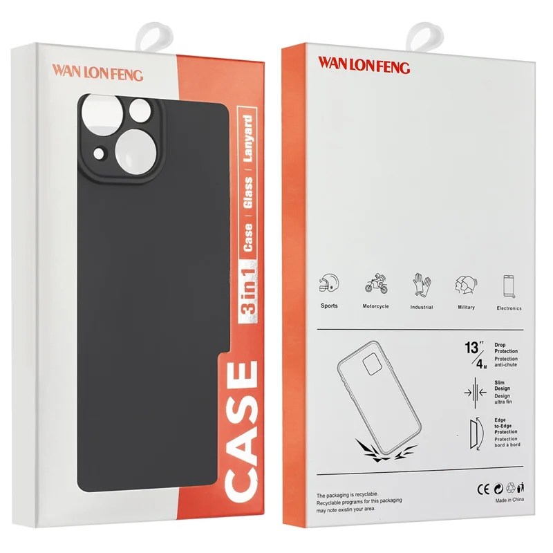 WANLONFENG RB2 Series for iPhone 16 Plus Case Big Lens Hole TPU Phone Cover with Screen Film - Army Green