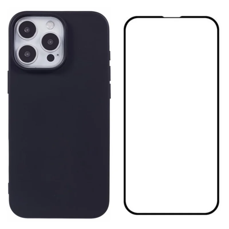 WANLONFENG RB2 Series for iPhone 16 Pro Case Big Lens Hole TPU Phone Cover with Screen Protector - Black