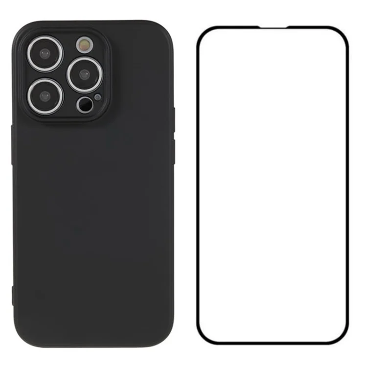 WANLONFENG RB2 Serie für iPhone 15 Pro TPU-Schutzhülle stoßfest Telefon-Cover mit Bildschirmschutzfolie - Schwarz