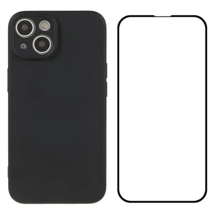 WANLONFENG Série RB2 pour iPhone 15 Étui Découpes précises Housse de téléphone en TPU avec film d'écran - Noir