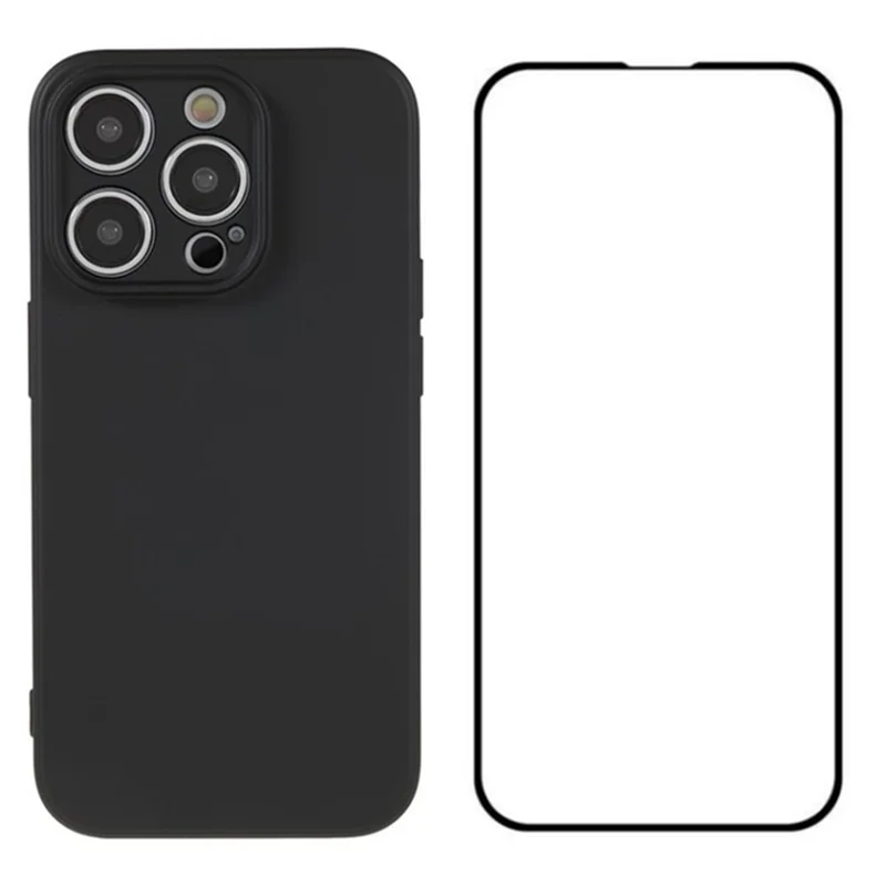 WANLONFENG RB2 Series for iPhone 14 Pro Case with Screen Protector Soft TPU Phone Cover - Black