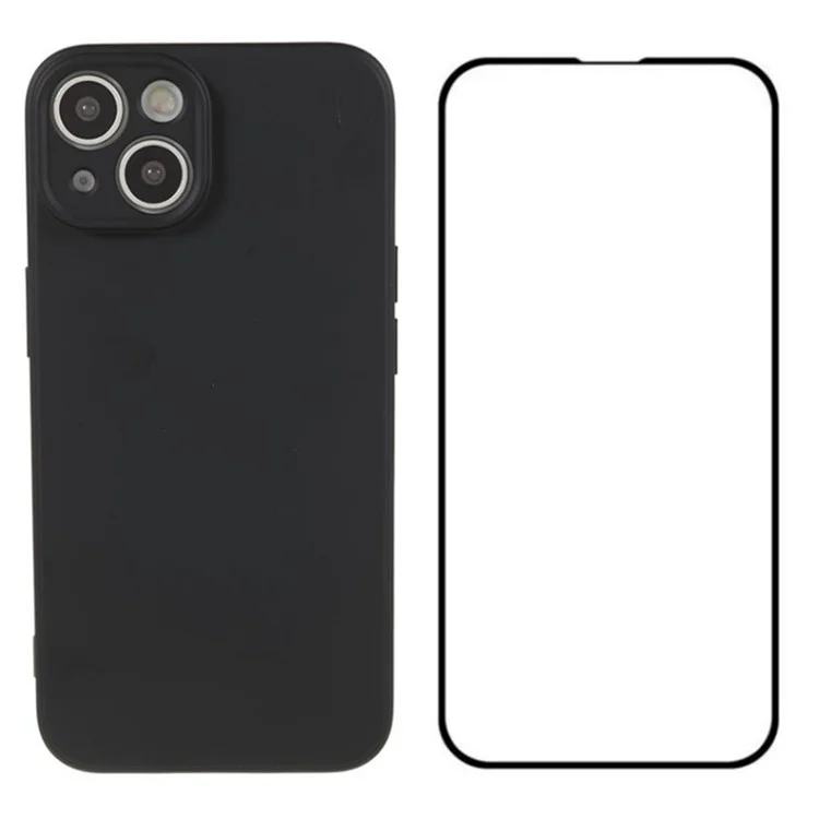 WANLONFENG RB2 Series for iPhone 13 Case TPU Phone Cover with Screen Film (Precise Cutout) - Black