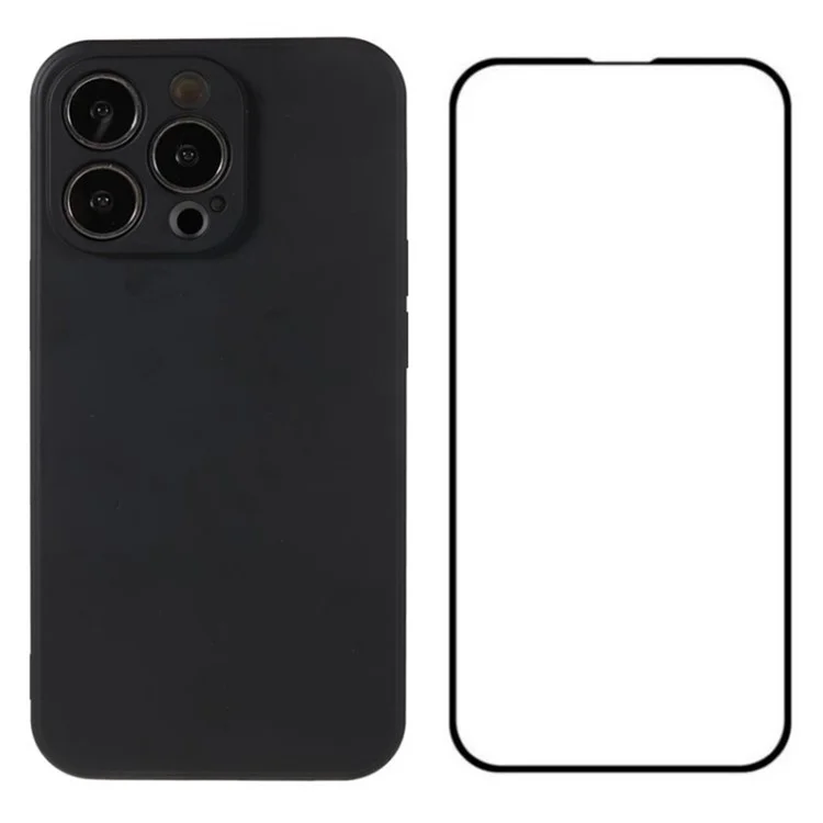 WANLONFENG RB2-Serie für iPhone 13 Pro Case Soft TPU Handyhülle mit Bildschirmschutz (präziser Ausschnitt) - Schwarz
