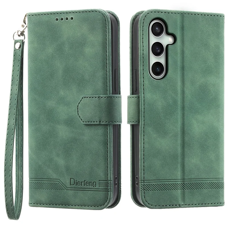 DIERFENG DF-03 Per Samsung Galaxy S24 FE Custodia Linee Impresse Portafoglio in Pelle Custodia per telefono - Verde