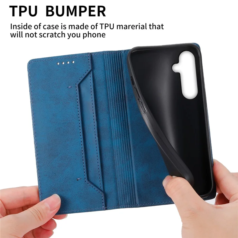 DF-05 For Samsung Galaxy S24 FE Case RFID Blocking PU Leather Phone Cover - Blue