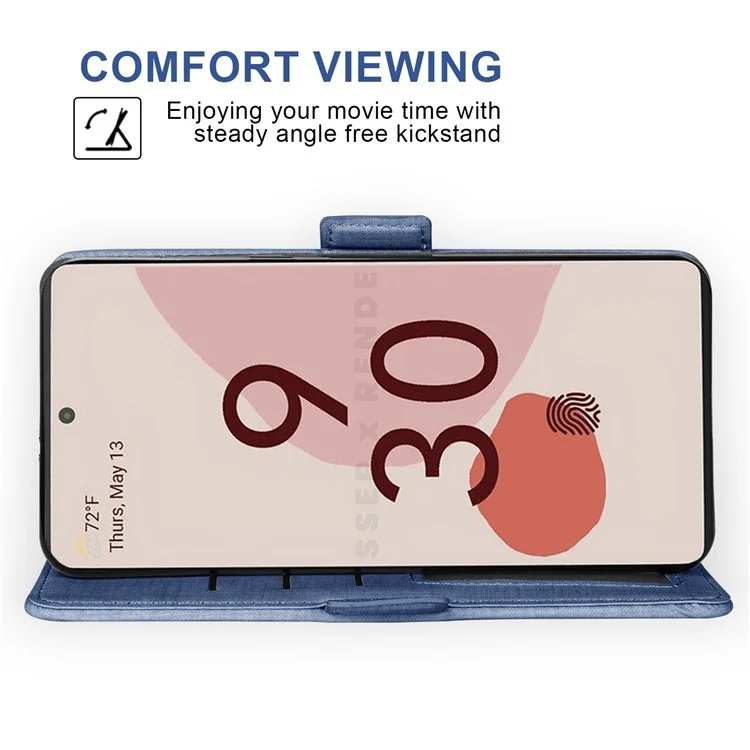 For Google Pixel 6a Jeans Cloth Texture PU Leather Stand Cover Built-in Rotating Card Slot Phone Case Wallet - Blue