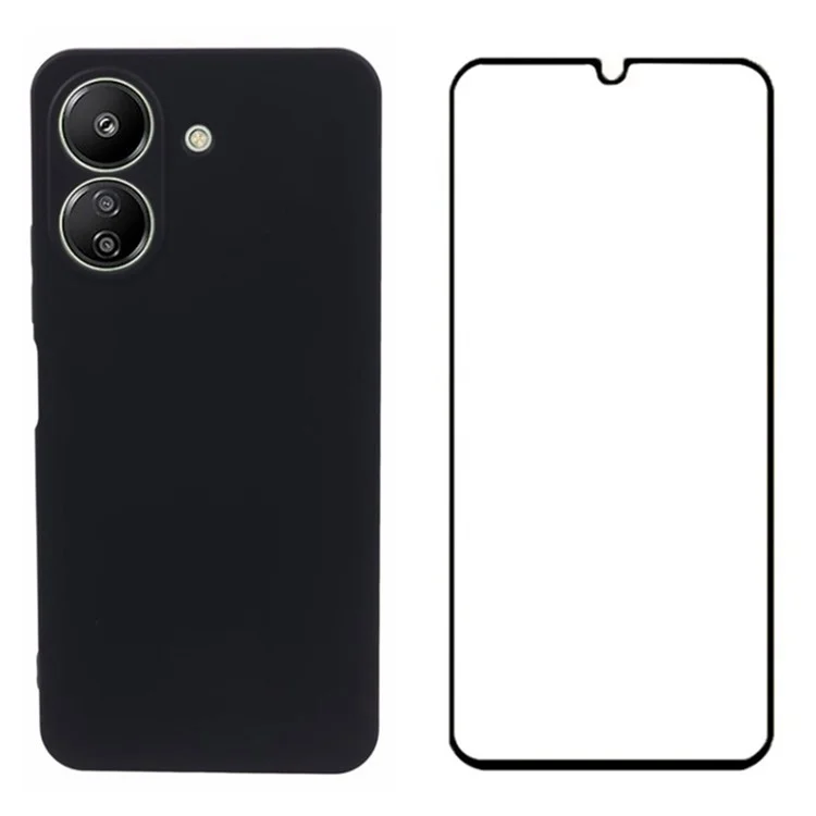 WANLONFENG RB2 Serie für Xiaomi Redmi 13C 4G / Poco C65 4G Hülle Präzise Aussparungen TPU Handyhülle mit Displayschutzfolie - Schwarz