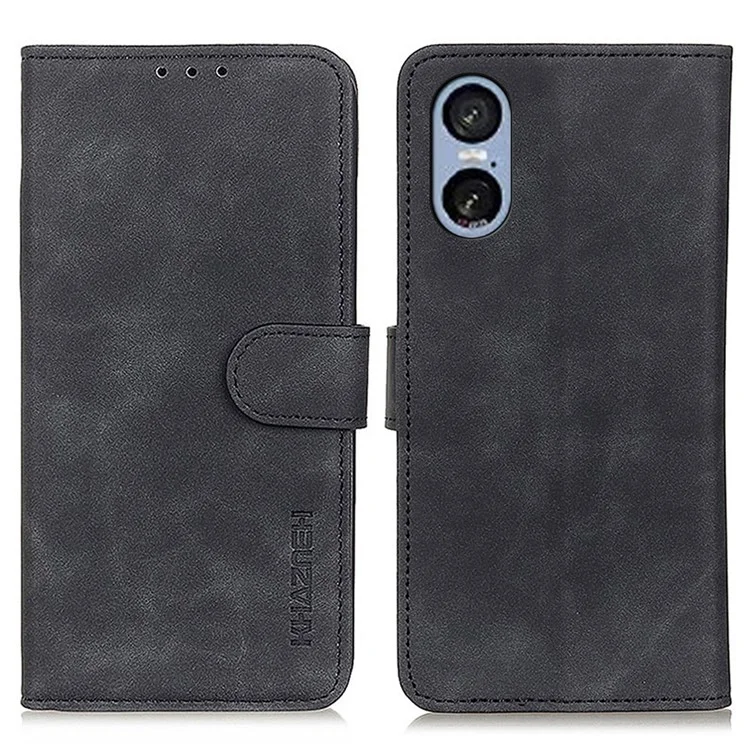 KHAZNEH Para Sony Xperia 5 VI Funda Retro de Piel de Imitación con Cartera y Soporte - Negro