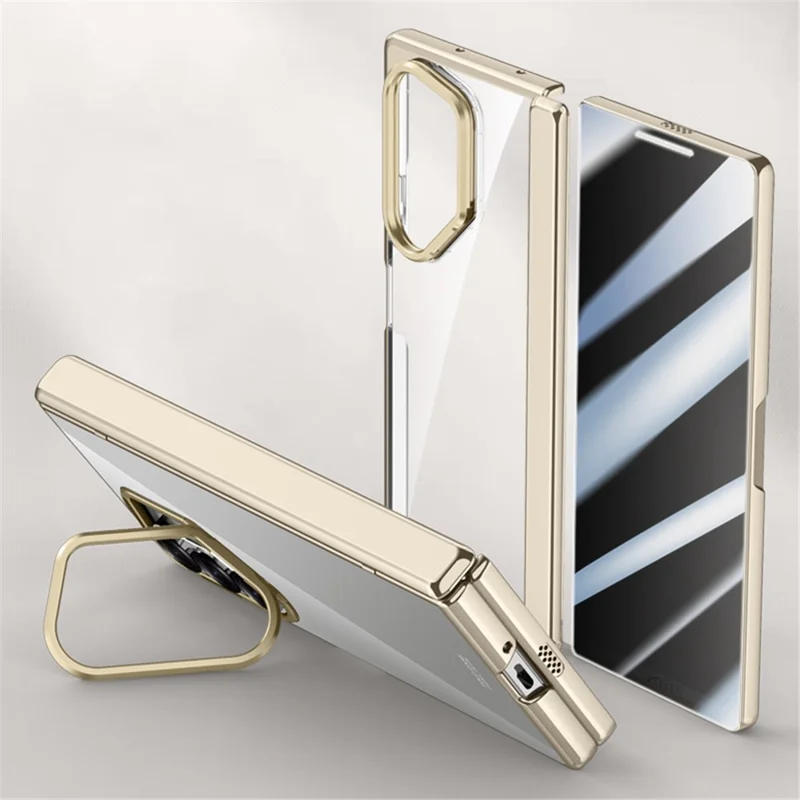 Für Samsung Galaxy Z Fold6 5G Transparente Hülle PC+Acryl Ständer Handyhülle mit Blickschutzfolie - Titanium Grau