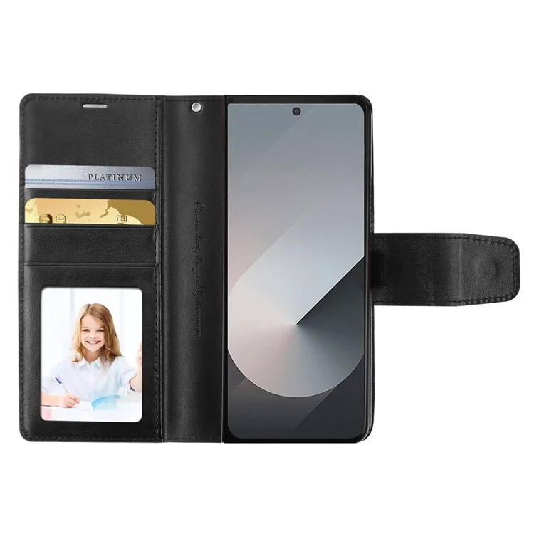 HANMAN Mill Series Flip Cover for Samsung Galaxy Z Fold6 5G Wallet Phone Case PU Leather Stand Shell - Black