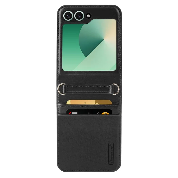 HANMAN Mill Series Flip Cover für Samsung Galaxy Z Flip6 5G Case PU Leder Handyhülle mit Kartenfach - Schwarz