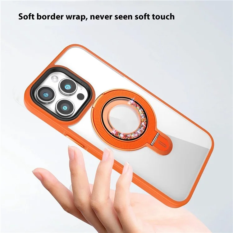 Étui magnétique pour iPhone 13 Pro Max en PC+TPU avec anneau en cristal et support - Orange