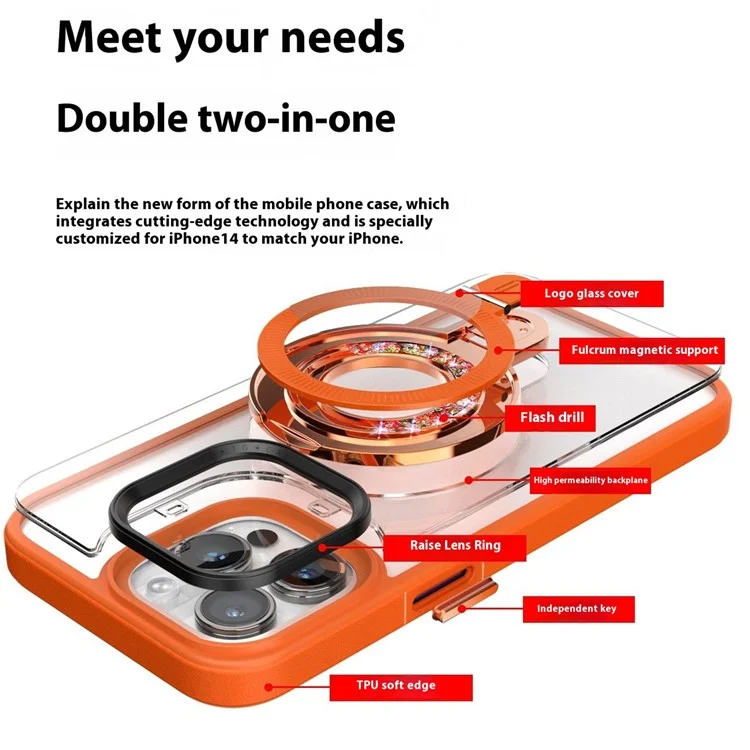 For iPhone 14 Pro Max Case Compatible with MagSafe Kickstand PC+TPU Phone Cover - Orange