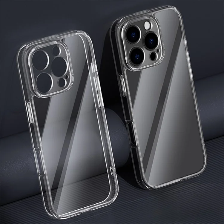 For iPhone 16 Pro Max Case Soft TPU Edge Tempered Glass Back Clear Phone Cover