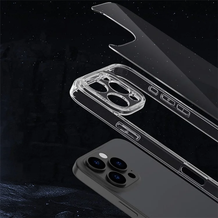 For iPhone 16 Pro Max Case Soft TPU Edge Tempered Glass Back Clear Phone Cover