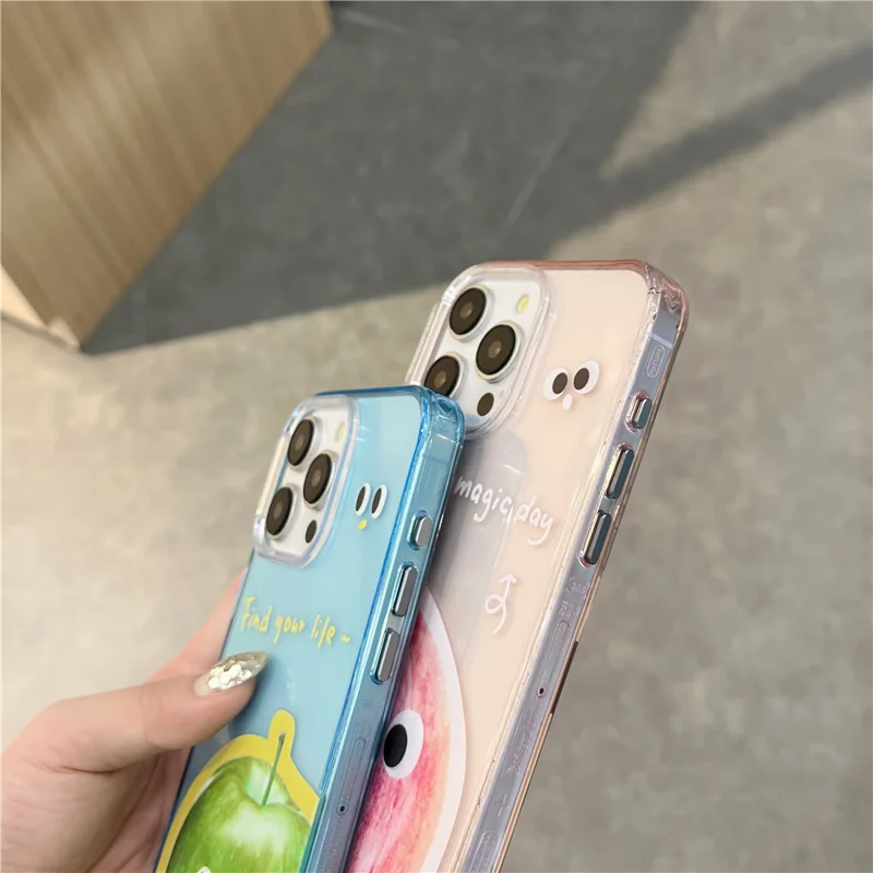 For iPhone 15 Pro Case Fruit Emotion Pattern Acrylic+TPU Hybrid Phone Shell - Apple