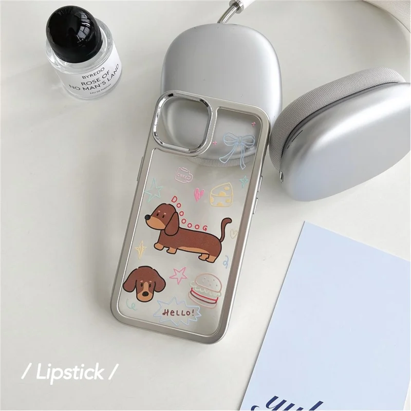 For iPhone 14 Case Pattern Design PC+TPU Phone Cover - Coffee Dachshund