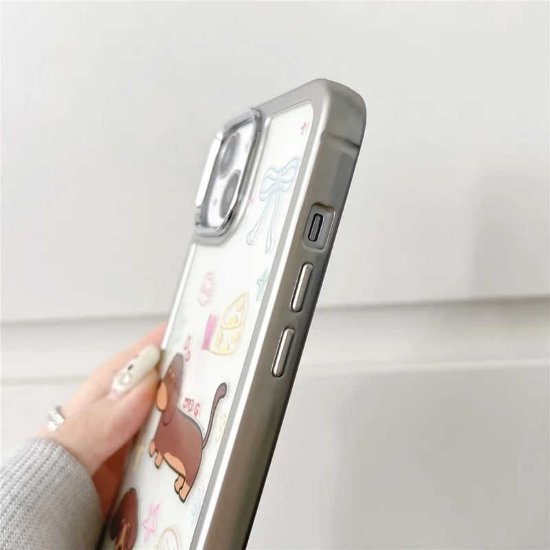 For iPhone 14 Case Pattern Design PC+TPU Phone Cover - Coffee Dachshund