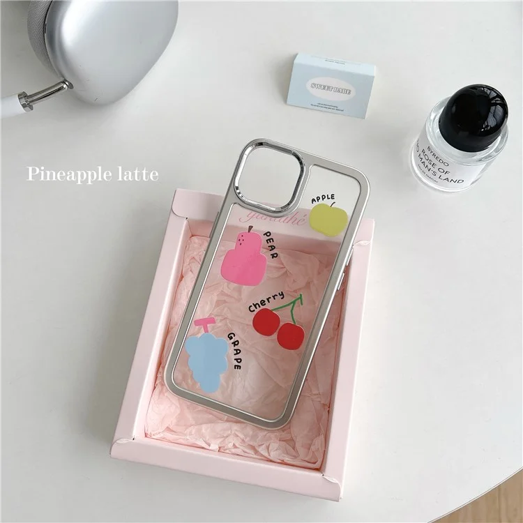 For iPhone 15 Case Silver Edge Pattern Design PC+TPU Phone Cover - Colorful Fruits
