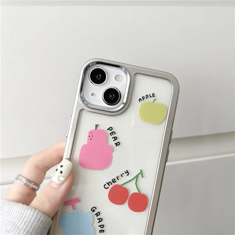For iPhone 15 Case Silver Edge Pattern Design PC+TPU Phone Cover - Colorful Fruits