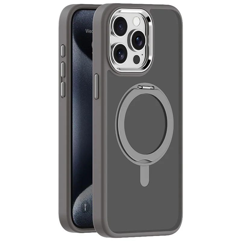 For iPhone 15 Pro Case Magnetic Kickstand TPU+Acrylic Phone Cover Skin-Touch - Grey