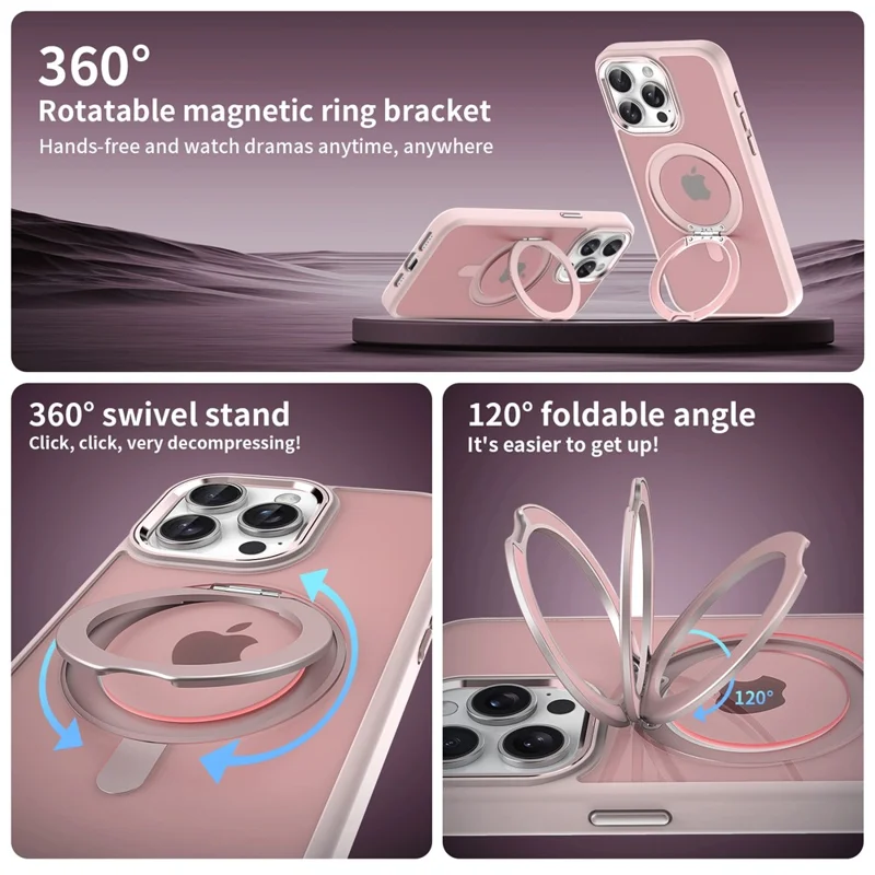 For iPhone 14 Pro Magnetic Case Rotatable Kickstand TPU+Acrylic Phone Cover Matte Back - White
