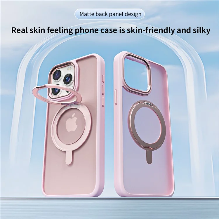 For iPhone 14 Pro Magnetic Case Rotatable Kickstand TPU+Acrylic Phone Cover Matte Back - White