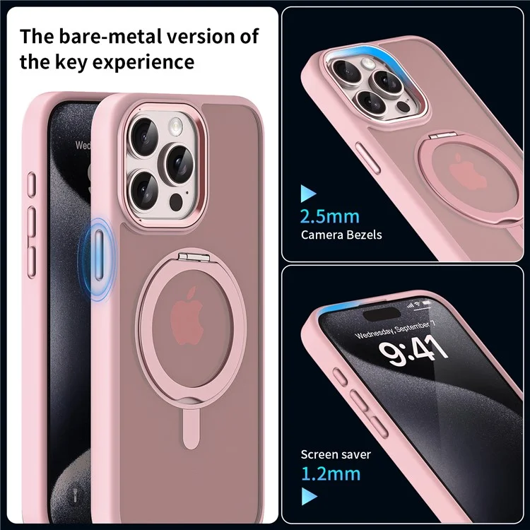 For iPhone 14 Pro Magnetic Case Rotatable Kickstand TPU+Acrylic Phone Cover Matte Back - White