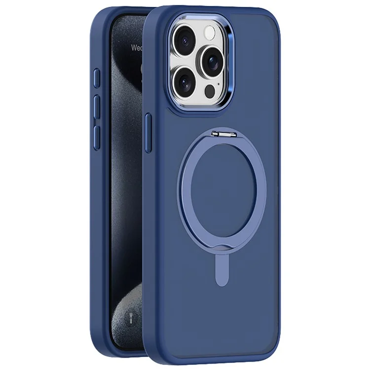 Per iPhone 14 Pro Max Custodia Invisibile Supporto Magnetico Pieghevole TPU+Acrilico Matte Cover Telefono - Zaffiro