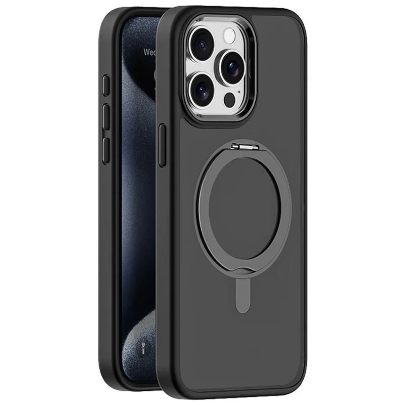 For iPhone 15 Pro Max Case Magnetic Kickstand TPU+Acrylic Phone Cover Compatible with MagSafe - Black