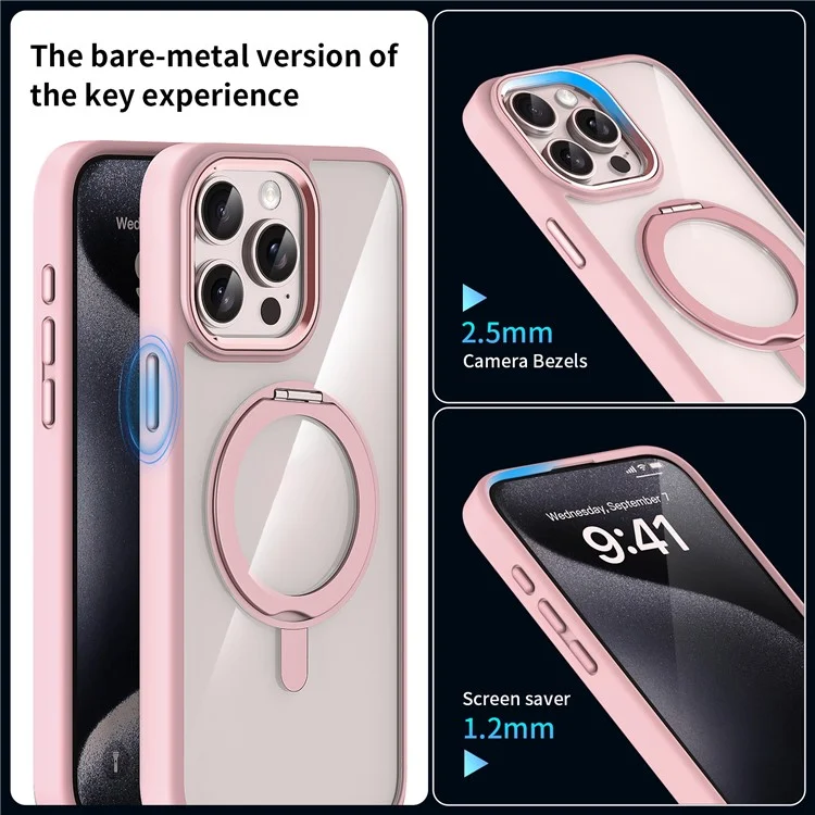 Für iPhone 13 Pro Case Magnetischer Ring Ständer TPU+Acryl Klare Handyhülle - Grau