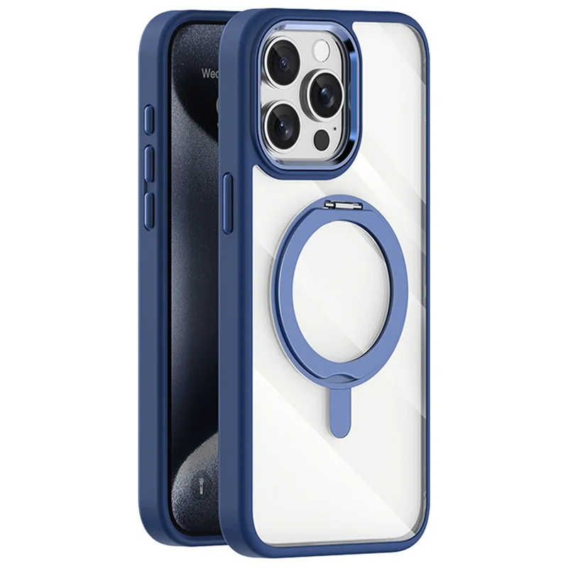 For iPhone 13 Pro Max Case Magnetic Kickstand TPU+Acrylic Transparent Cover Compatible with MagSafe - Sapphire