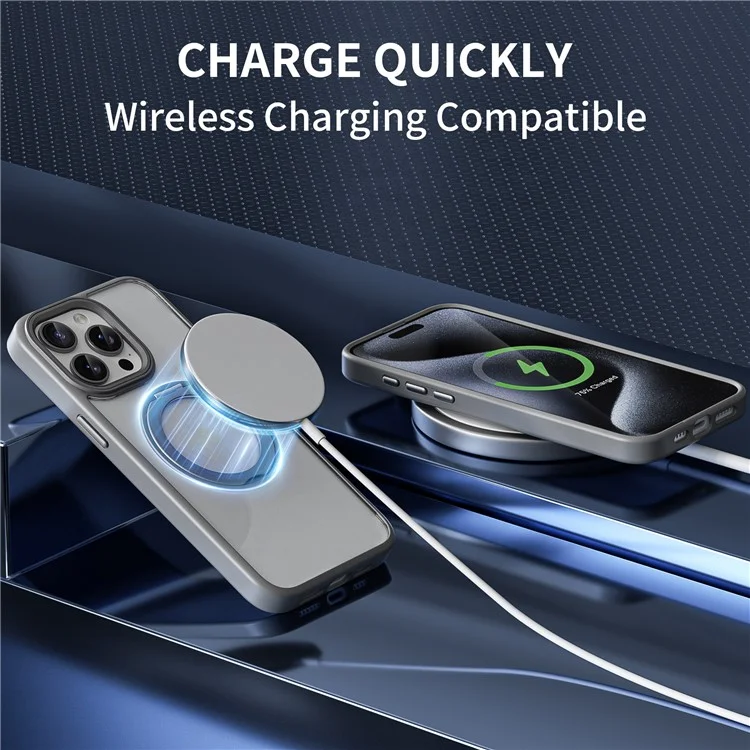 For iPhone 15 Pro Max Clear Case Magnetic Kickstand Acrylic+TPU Phone Cover Military Grade Protection - Grey