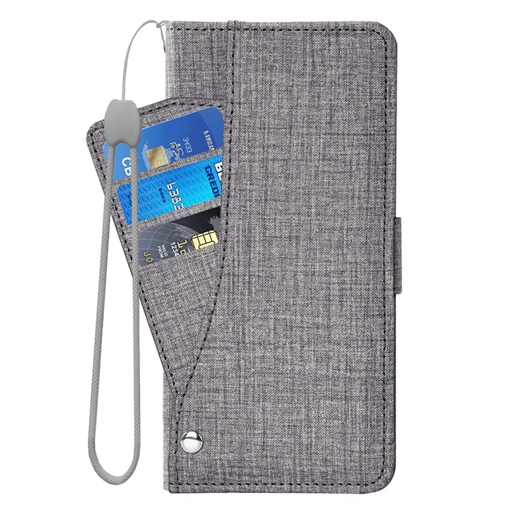 For iPhone 14 Pro Max Jeans Cloth Texture PU Leather Wallet Stand Cover Rotating Card Slot Phone Case - Grey