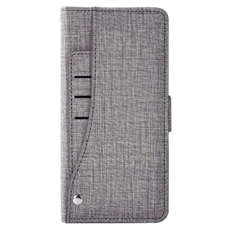 For iPhone 14 Pro Max Jeans Cloth Texture PU Leather Wallet Stand Cover Rotating Card Slot Phone Case - Grey