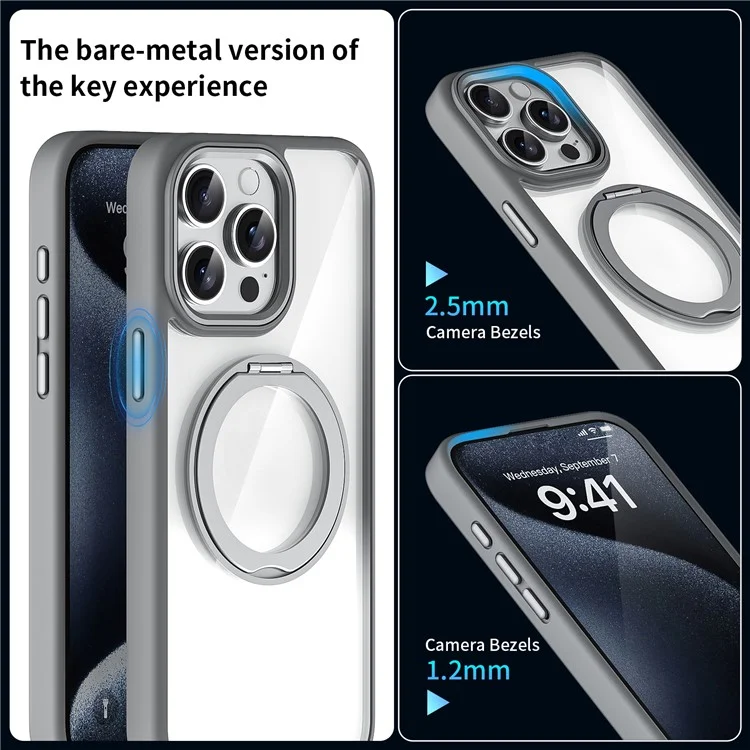 Per iPhone 13 Pro Case Hybrid Tough Acrylic+TPU Clear Phone Cover Magnetic Kickstand - Grey