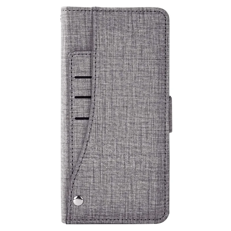 For iPhone 14 Pro Cell Phone Case Jeans Cloth Texture PU Leather Wallet Stand Cover with Rotating Card Slot - Grey