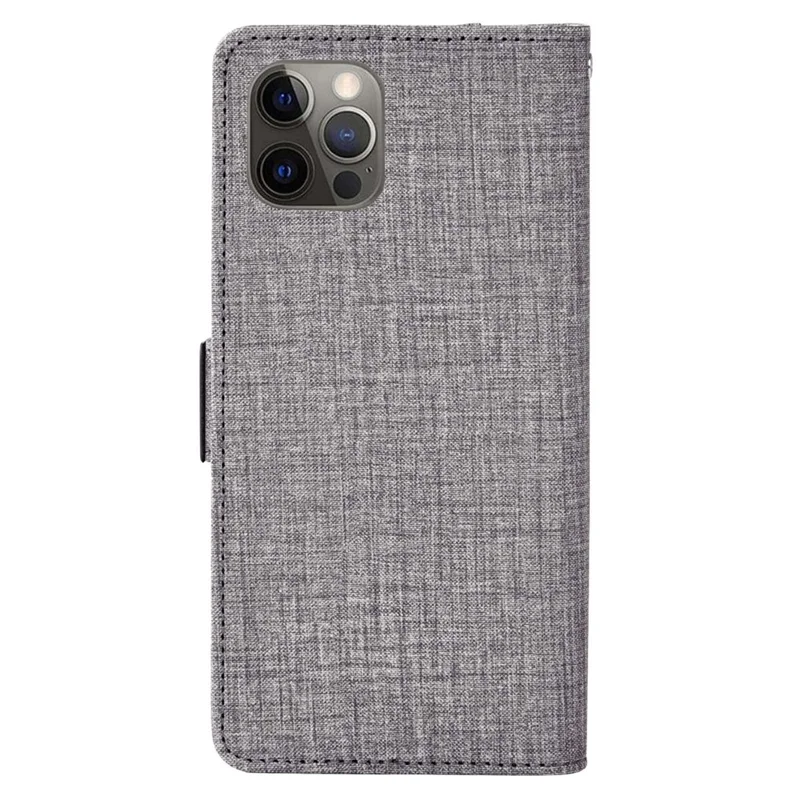 For iPhone 14 Pro Cell Phone Case Jeans Cloth Texture PU Leather Wallet Stand Cover with Rotating Card Slot - Grey