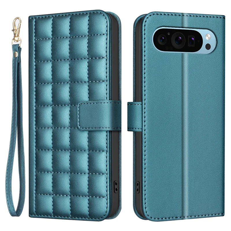 BINFEN COLOR for Google Pixel 9 Pro Leather Phone Case Square Grid Pattern - Green