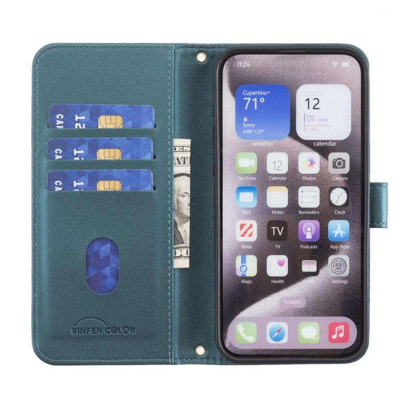 BINFEN COLOR for Google Pixel 9 Pro Leather Phone Case Square Grid Pattern - Green