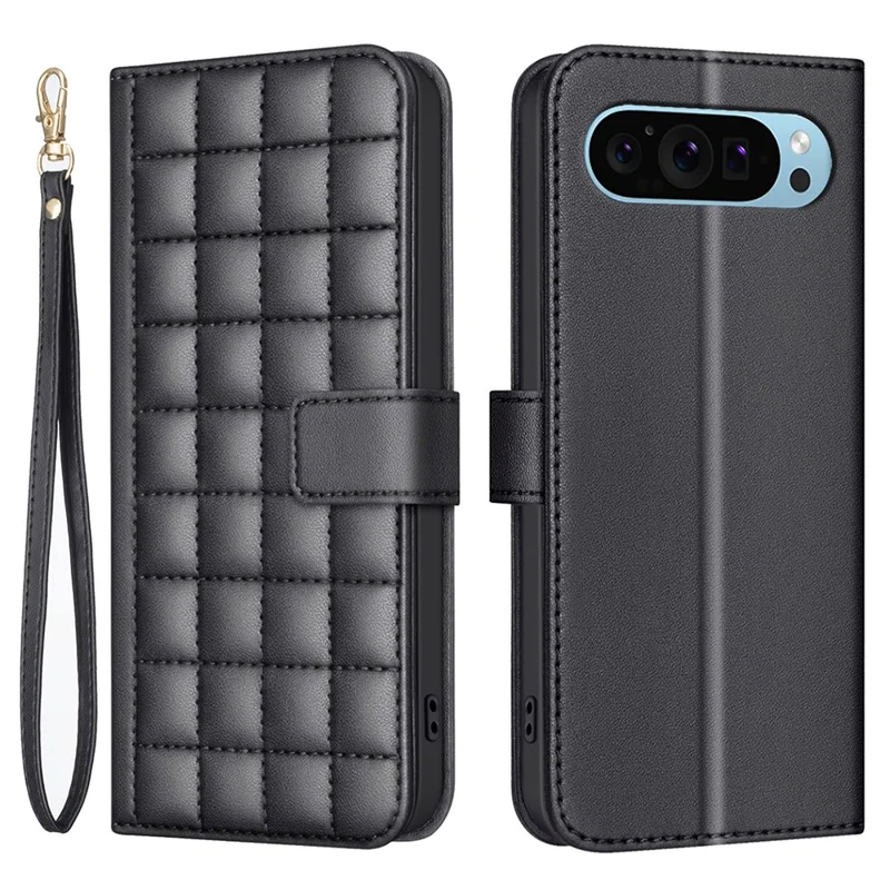 BINFEN COLOR BF34 for Google Pixel 9 Leather Case Wallet Card Slots Phone Cover - Black