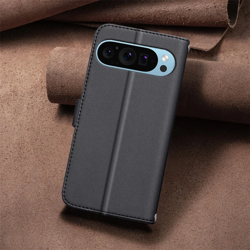 BINFEN COLOR BF34 for Google Pixel 9 Leather Case Wallet Card Slots Phone Cover - Black