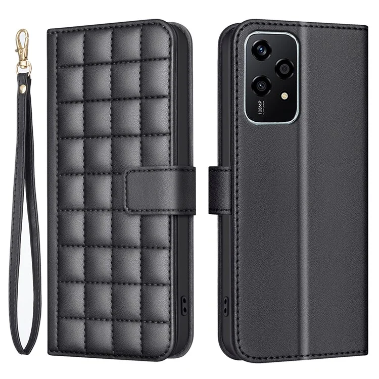 BINFEN COLOR BF34 per Honor 200 Lite Case Custodia Protettiva in Pelle PU con Griglia Quadrata - Nero