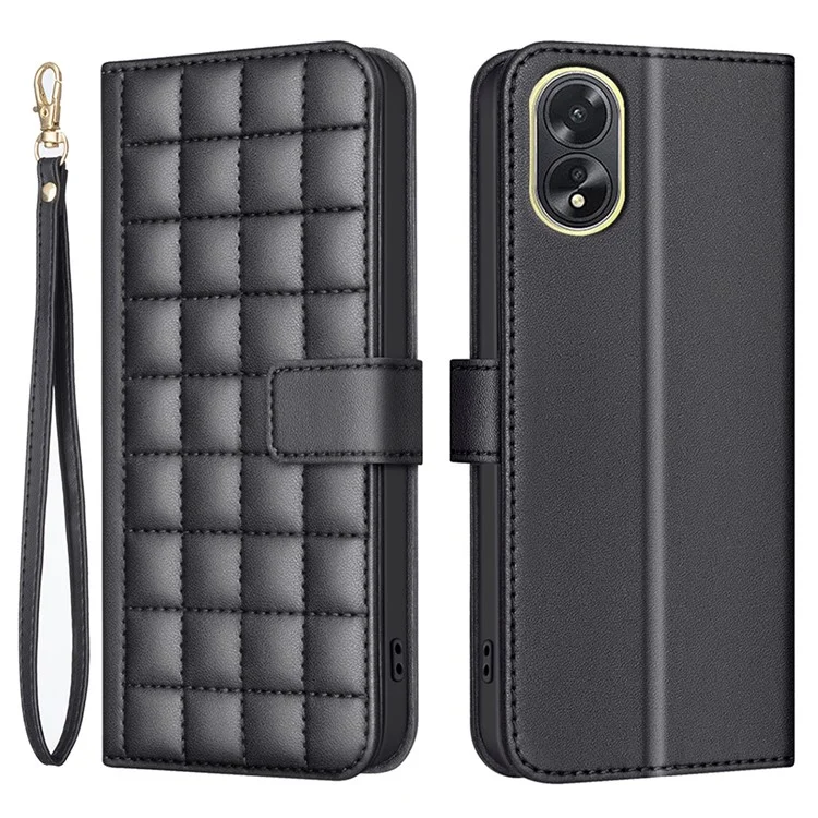 BINFEN COLOR BF34 für Oppo A18 4G / A38 4G Brieftasche Lederetui Quadrat-Gitter - Schwarz