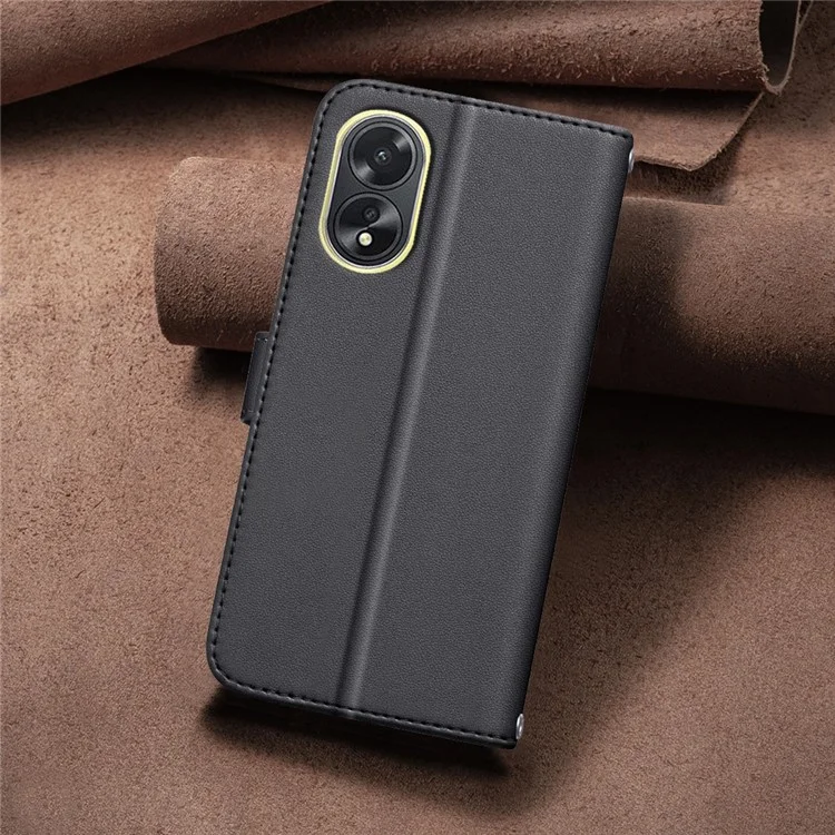 BINFEN COLOR BF34 für Oppo A18 4G / A38 4G Brieftasche Lederetui Quadrat-Gitter - Schwarz