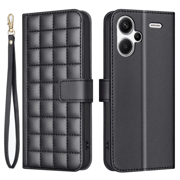 BINFEN COLOR BF34 pour Xiaomi Redmi Note 13 Pro+ 5G Étui Grille Carrée en Cuir PU - Noir
