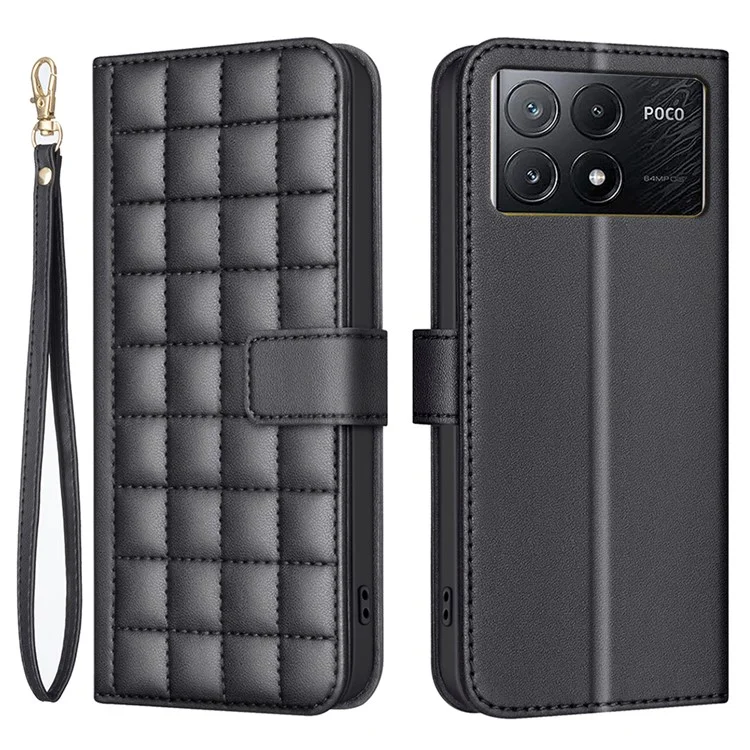 BINFEN COLOR BF34 for Xiaomi Poco X6 Pro 5G / Redmi K70E 5G Leather Phone Case Square Grid - Black