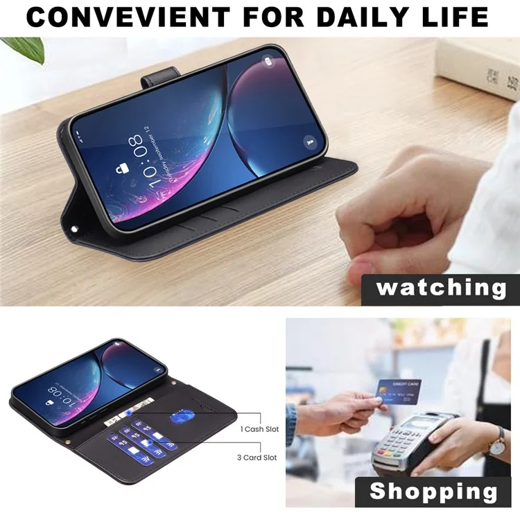 BINFEN COLOR BF34 for Xiaomi Poco X6 Pro 5G / Redmi K70E 5G Leather Phone Case Square Grid - Black