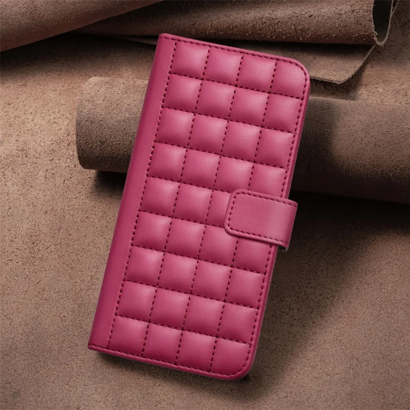 BINFEN COLOR for Xiaomi Poco C61 4G / Redmi A3 4G Case Square Grid Leather Phone Cover - Red