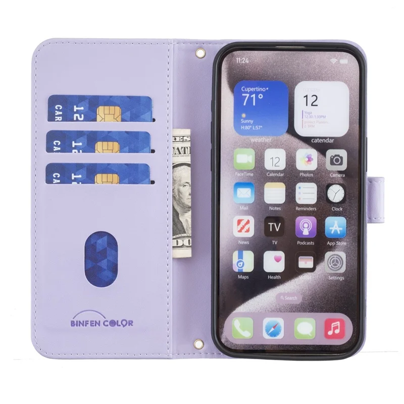 BINFEN COLOR for iPhone 17e / 16e Case Square Grid PU Leather Cover Stand Wallet - Light Purple